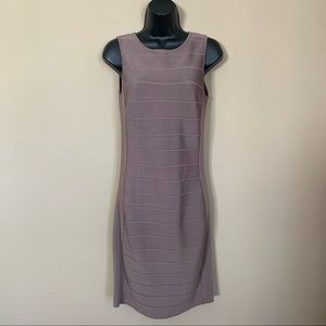 Carmen Marc Valvo Rayon Tan Ribbed Bandage Style Sleeveless Dress